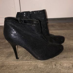 Sequin bootie heels
